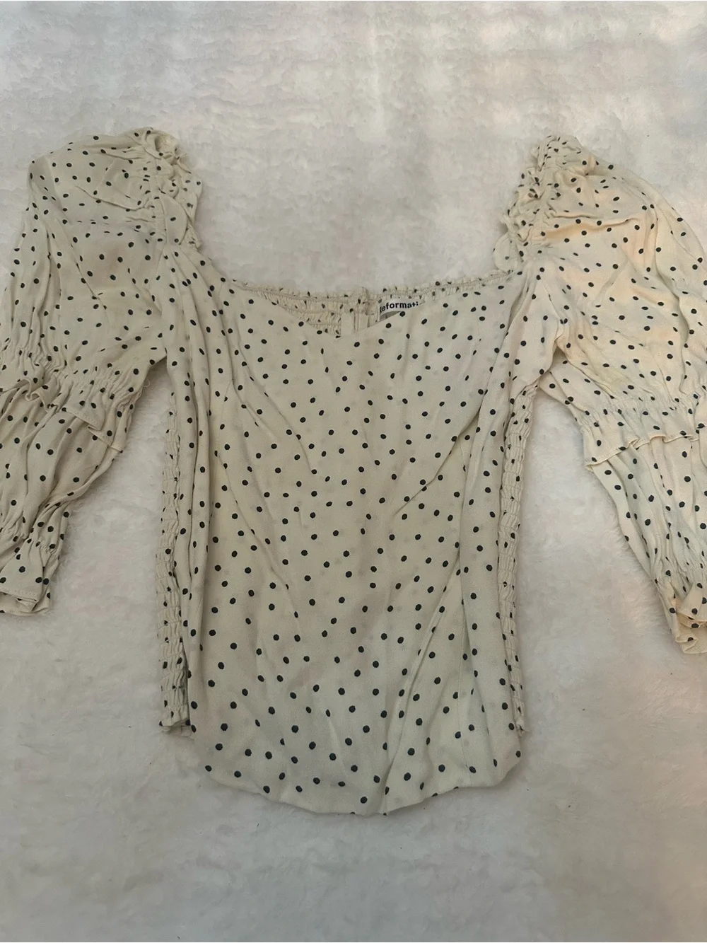 Reformation Nina Cream Nina Polka Dot Puff Sleeve Smocked Top 39249